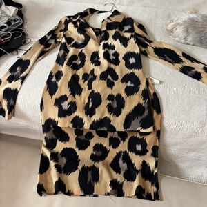 Nicole Miller Black and Tan Leopard Long Sleeve Skirt and Top